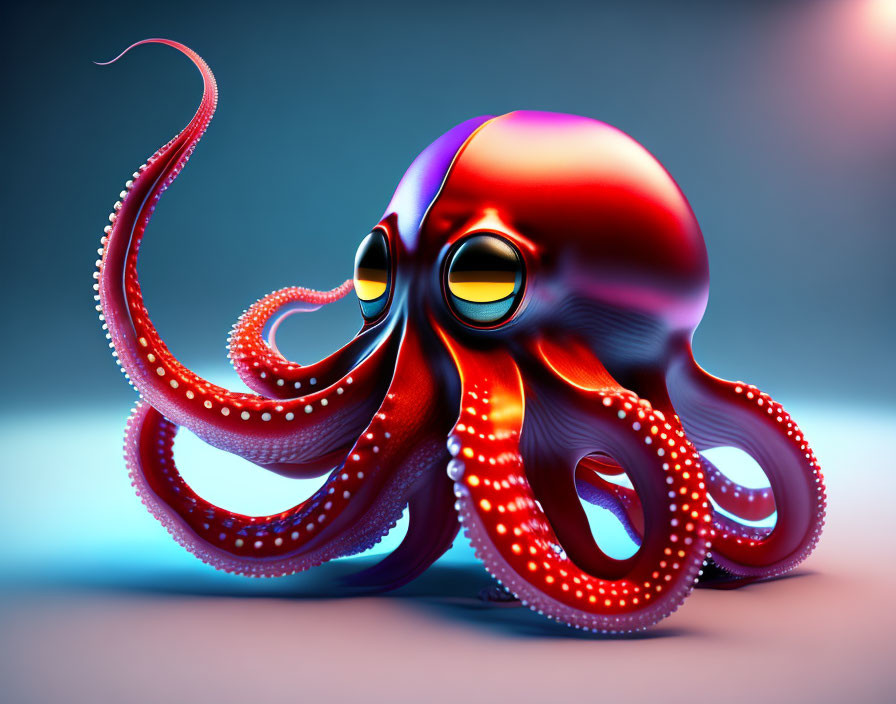 Colorful digital octopus illustration with exaggerated features and glowing tentacles