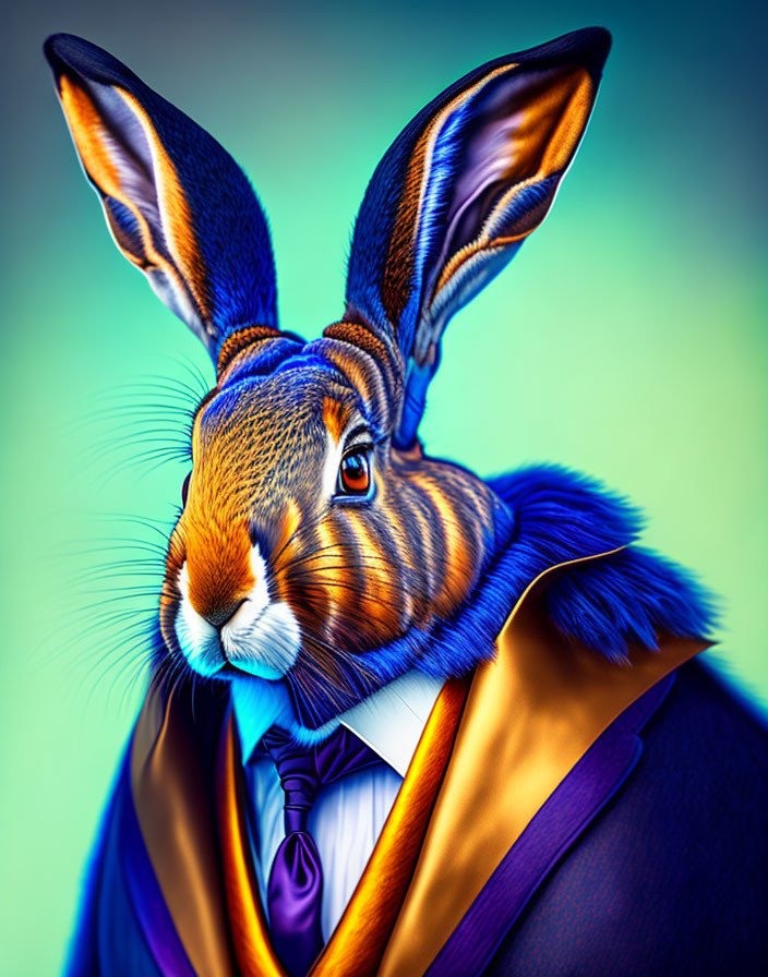 Stylized illustration of rabbit in formal suit on gradient background