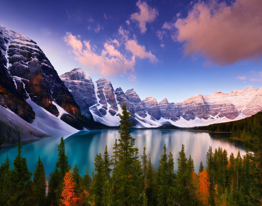 Scenic Turquoise Lake with Snow-Capped Mountains