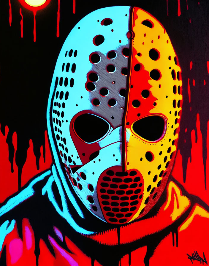 Vibrant graffiti-style hockey mask painting on black background