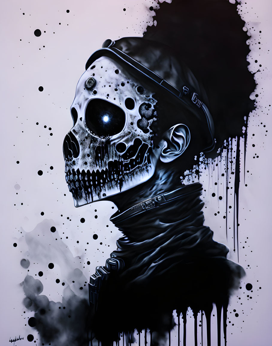 Skull with Military Helmet and Goggles Artwork.