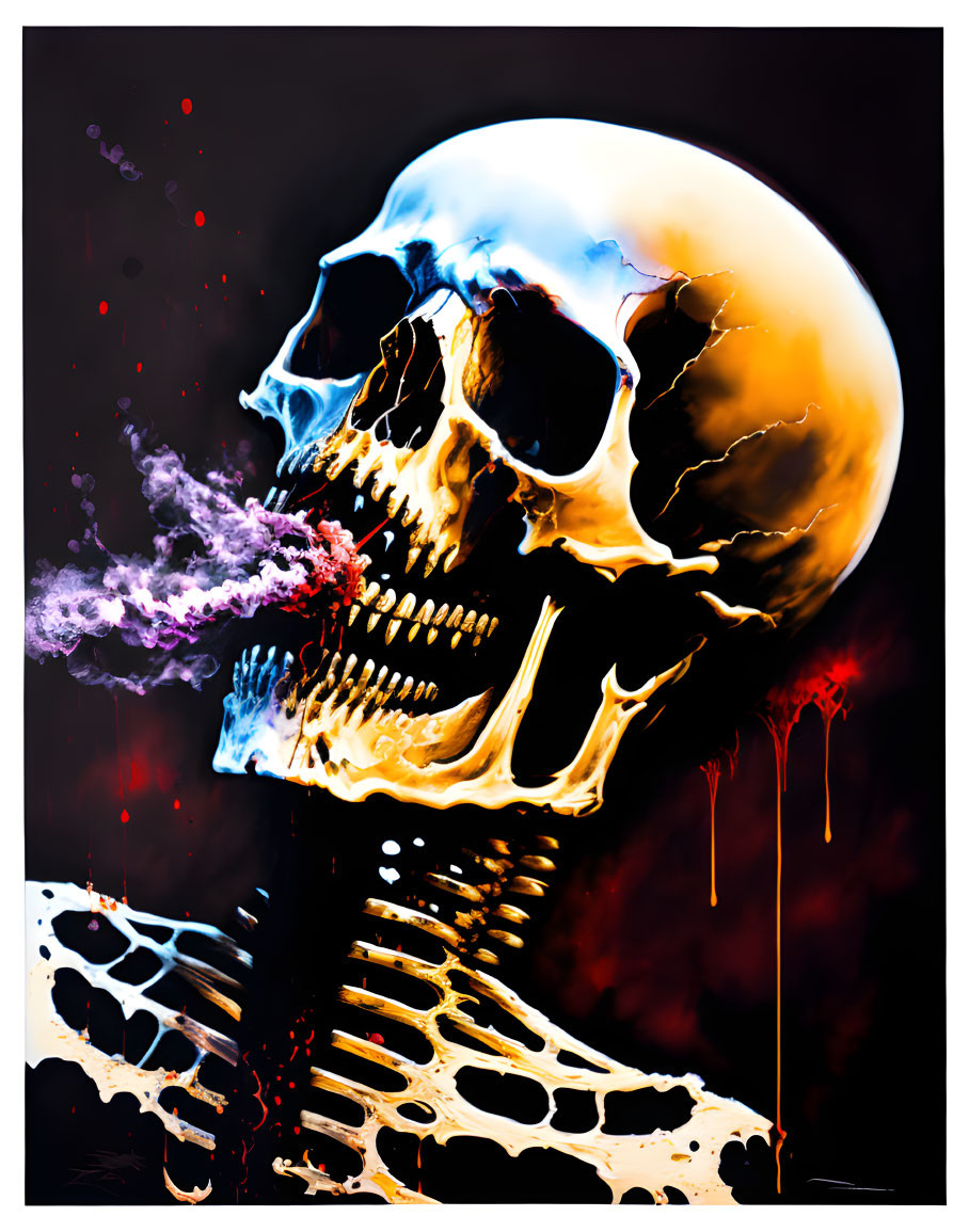 Skull Artwork with Smoky Effect and Moon Backdrop