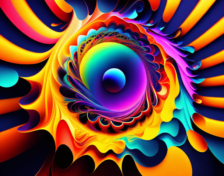 Colorful digital fractal art with swirling orange, blue, and purple patterns