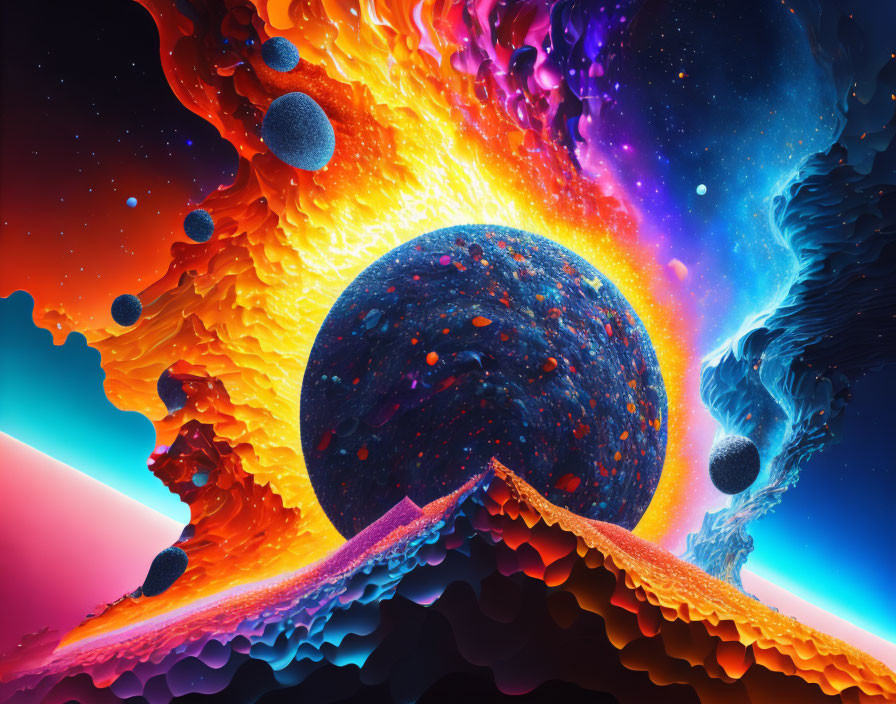 Vivid digital art of cosmic scene with fiery and icy elements