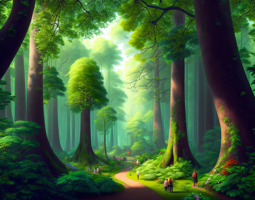 Serene Pathway Through Enchanted Green Forest