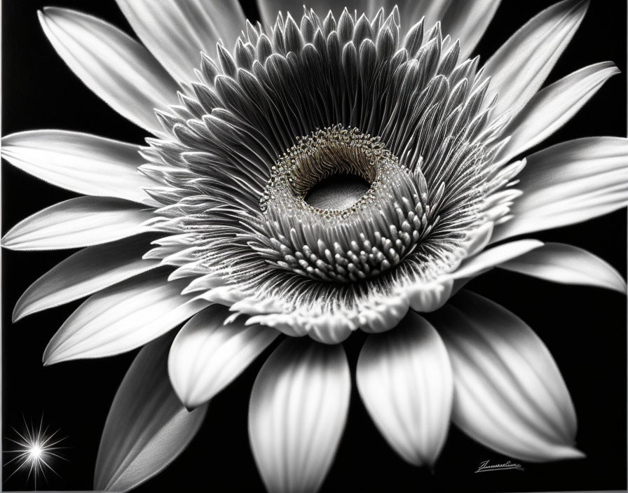 Detailed Monochromatic Close-Up of Daisy Texture and Patterns