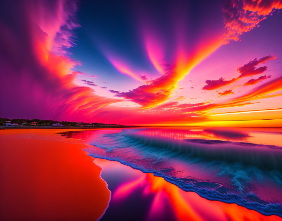 Colorful Sunset Sky Reflecting on Calm Shoreline