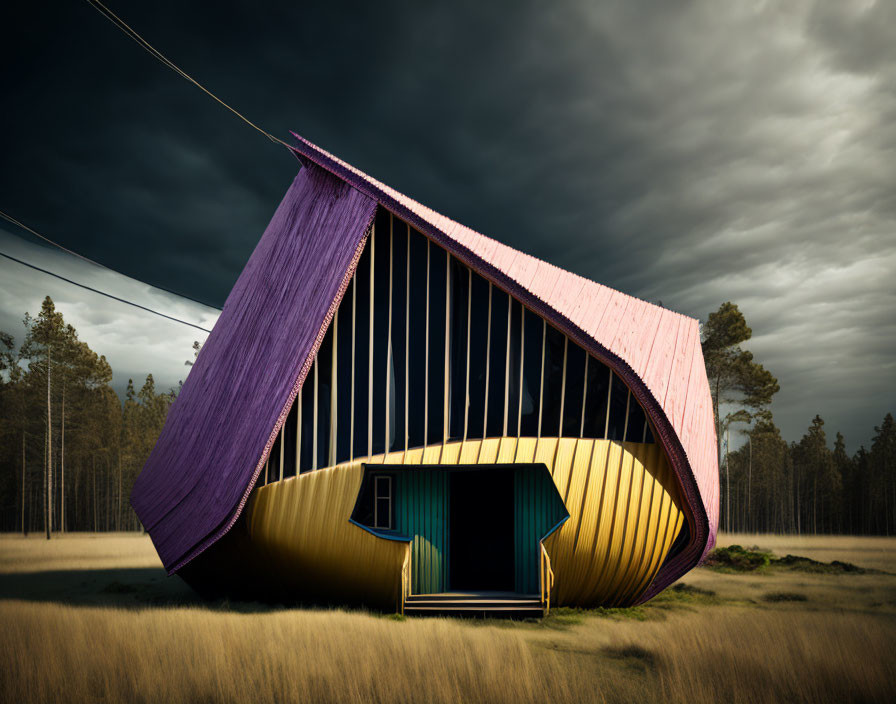 Giant gold-pink thimble-like structure in forest clearing