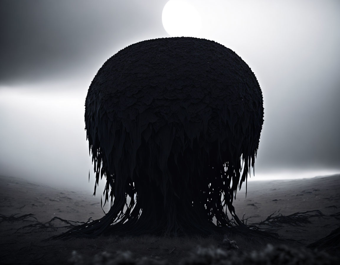 Monochromatic surreal tree with elongated roots in misty setting