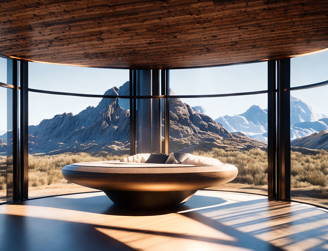 Modern Interior with Panoramic Windows and Desert View