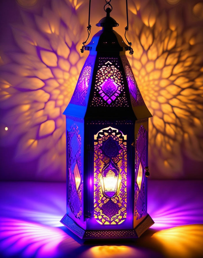 Intricate Lantern Shadows on Purple Background