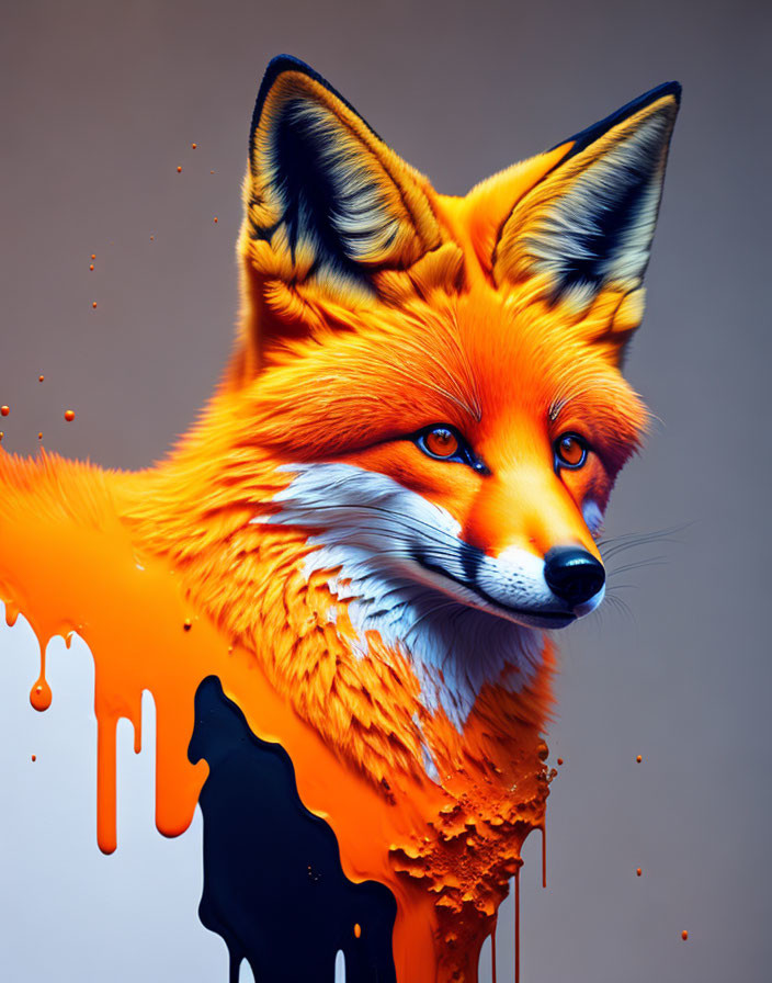 Colorful Melting Fox Art on Warm Background