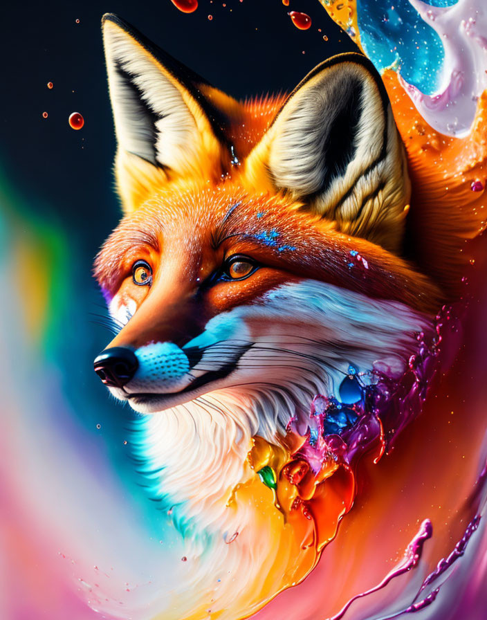 Colorful Fox Face Submerged in Swirling Liquid