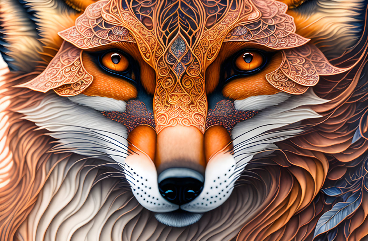 Detailed Fox Face Illustration with Rich Color Tones