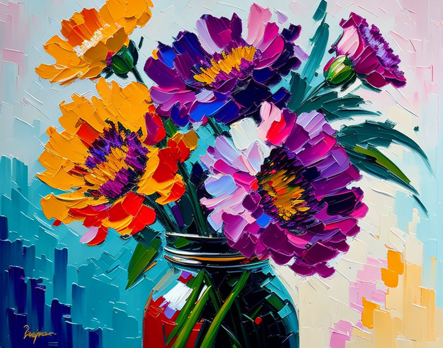 Vivid Impasto Flower Painting with Thick Textured Strokes