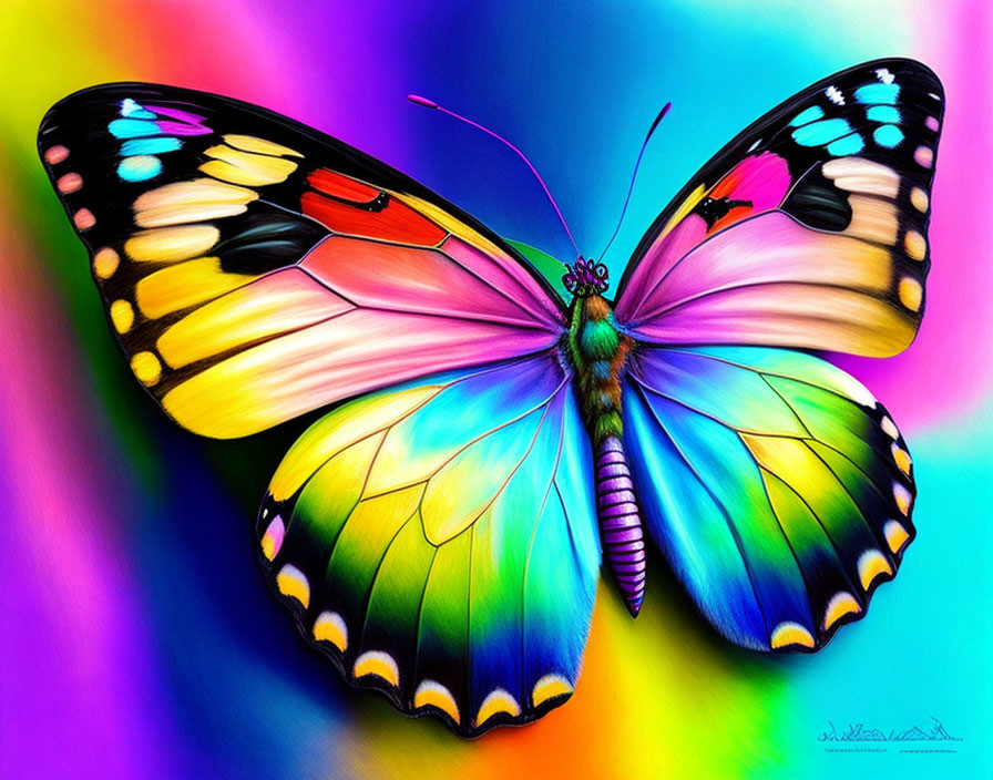 Colorful Butterfly Artwork on Neon Gradient Background