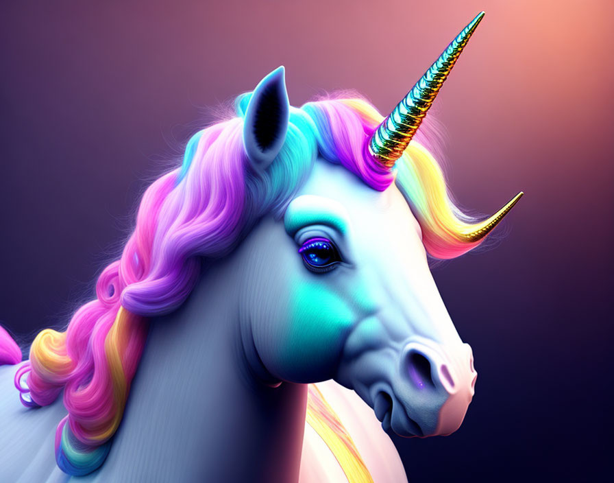 Vibrant Unicorn Artwork with Colorful Mane and Golden Horn