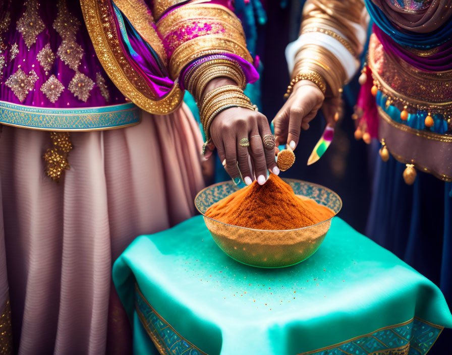 Traditional Indian Attire: Cultural Ceremony with Red Powder