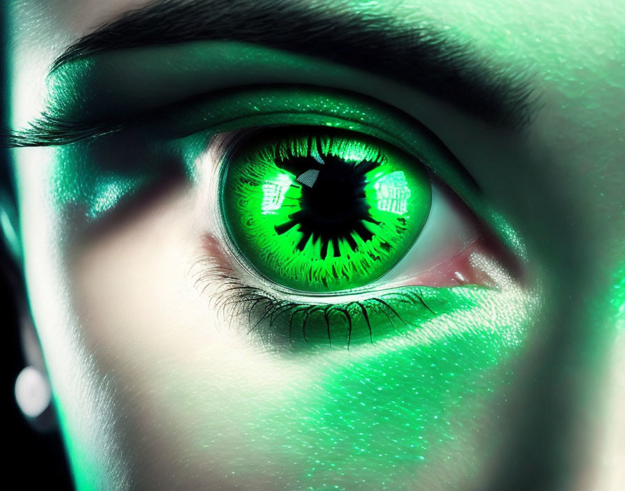 Detailed Close-Up of Vibrant Green Eye Reflection