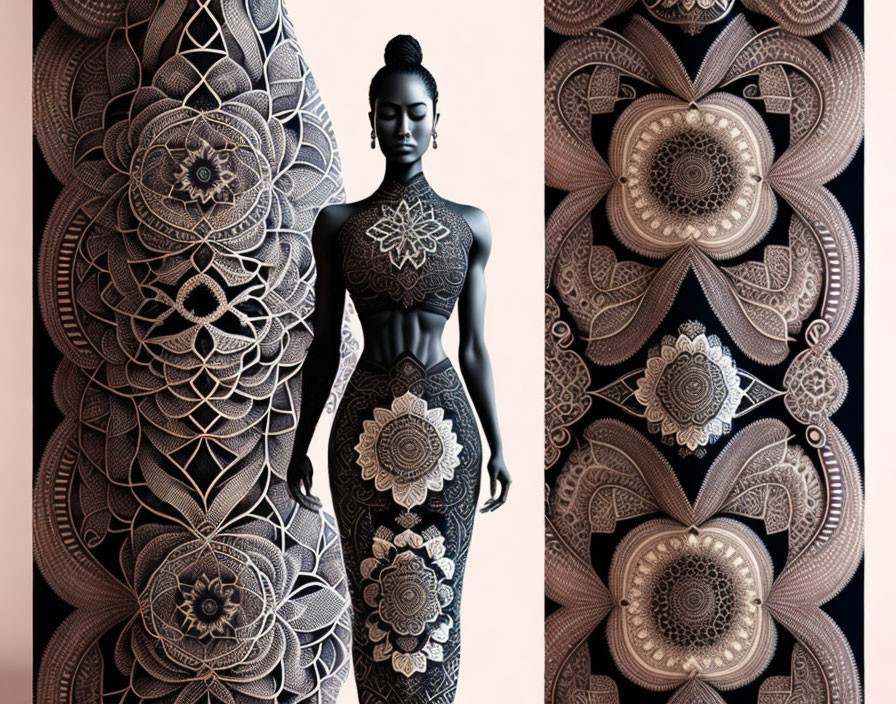 Intricate Floral Patterns Projected on Woman's Body