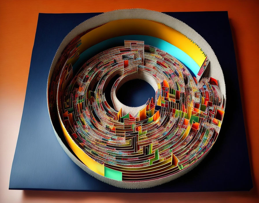 Circular Spiral Bookshelf with Colorful Books Creating Infinite Loop