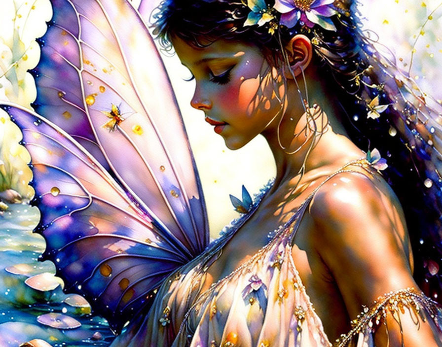 Fantasy Artwork: Woman with Butterfly Wings in Vibrant Colors