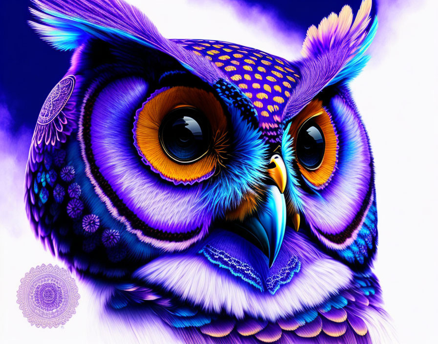 Colorful Psychedelic Owl Artwork with Exaggerated Features