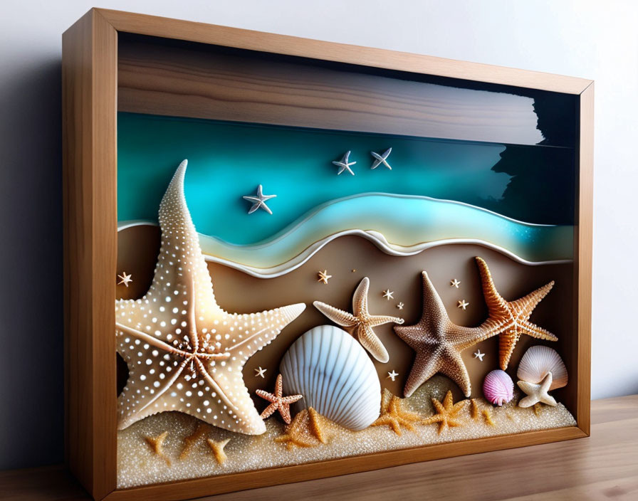 Layered Beach Scene 3D Art in Ocean Colors