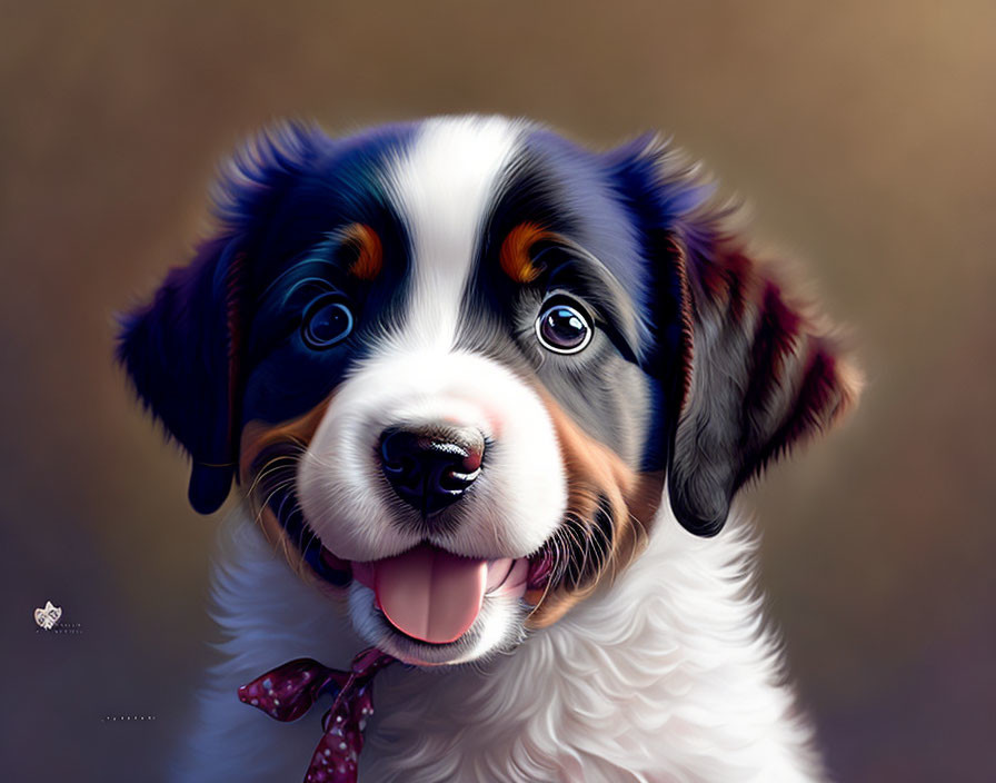 Adorable Bernese Mountain Dog Puppy with Shiny Coat and Bow Tie