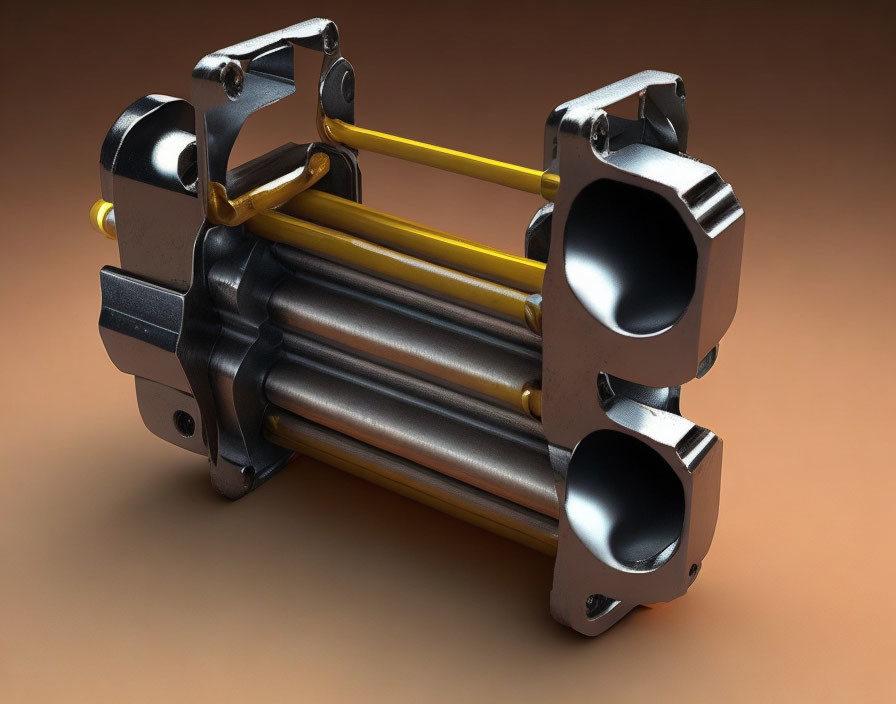 Stylized 3D Render of Piston and Rod Assembly on Brown Background