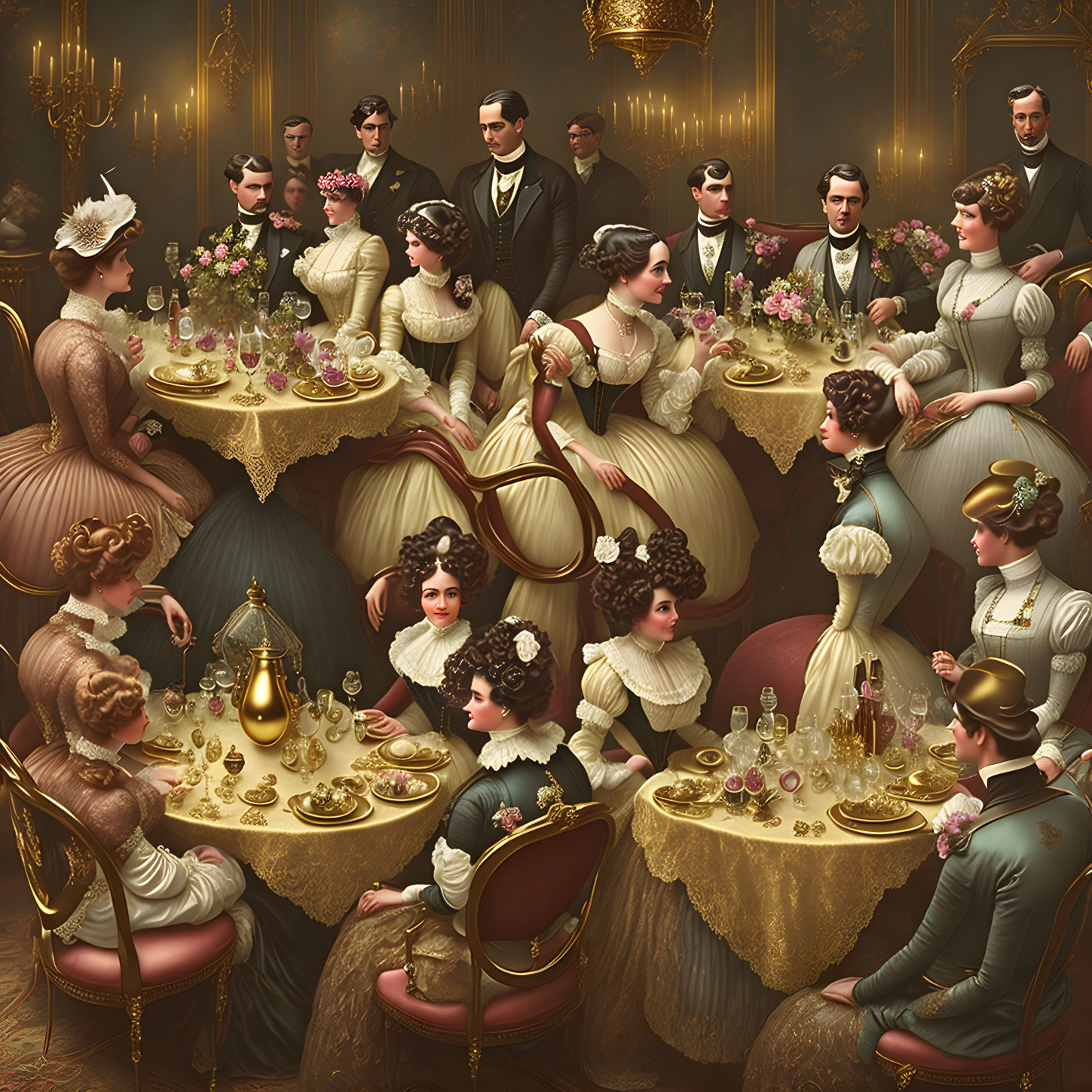 Elegant Victorian Era Social Gathering Illustration