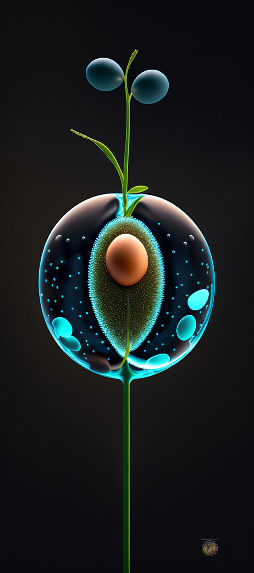 Stylized digital artwork of celestial plant with lush green leaves