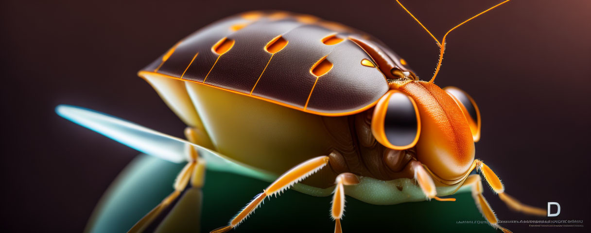 Vibrant orange and black ladybug on dark background, showcasing intricate textures.