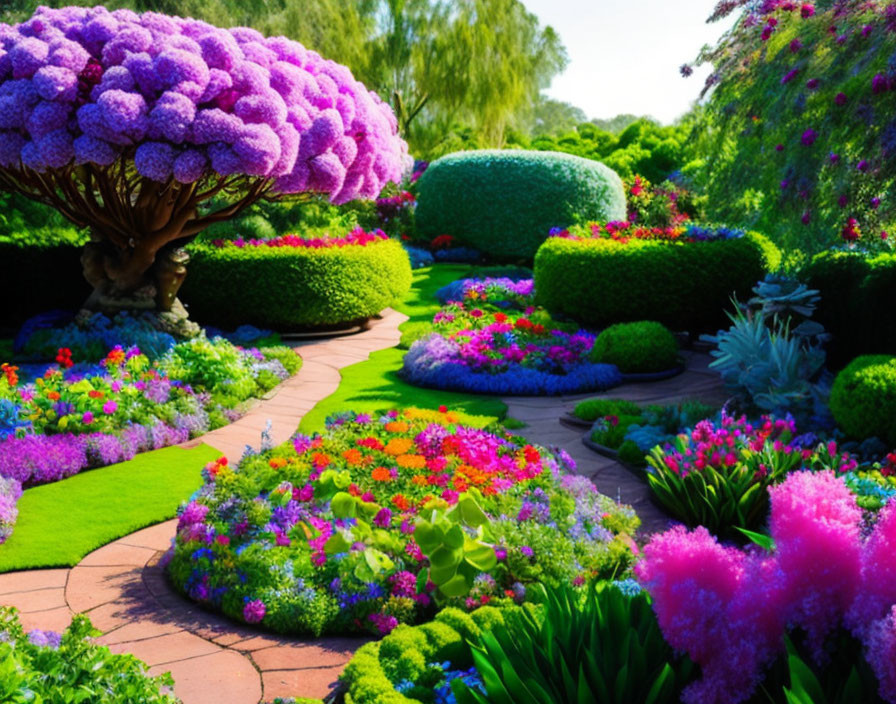 Lush Garden Path with Colorful Flowers