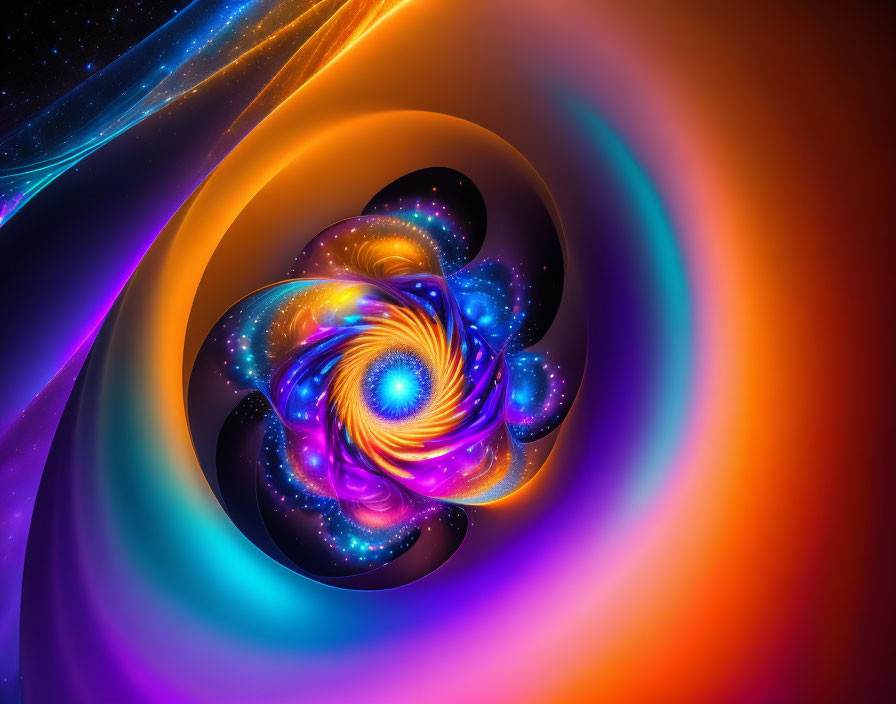 Colorful Abstract Digital Art: Cosmic Spiral with Stars