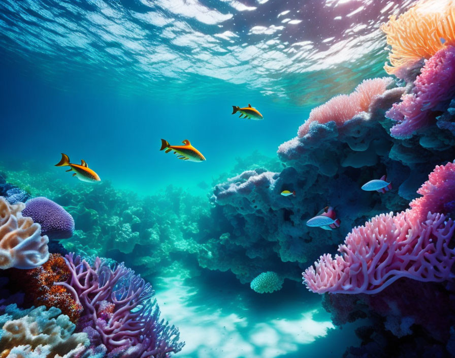 Colorful coral reef and fish in vibrant underwater scene