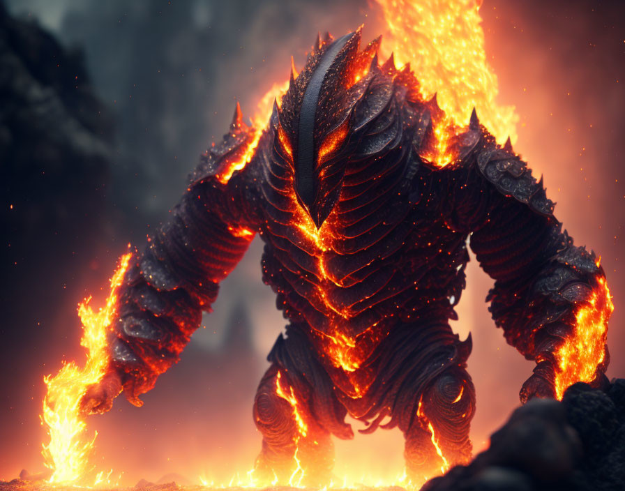 Glowing magma creature in volcanic setting