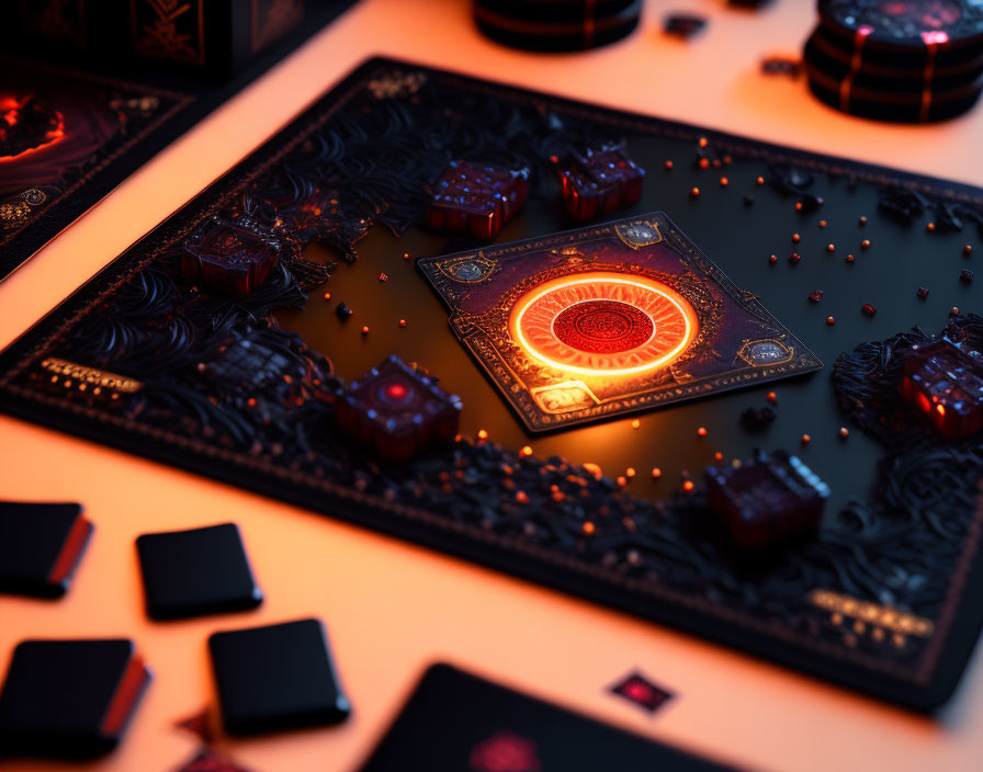 Intricate Illuminated Playing Cards on Luxurious Table