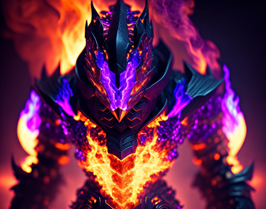 Fantasy armor with purple crystal and fiery elements