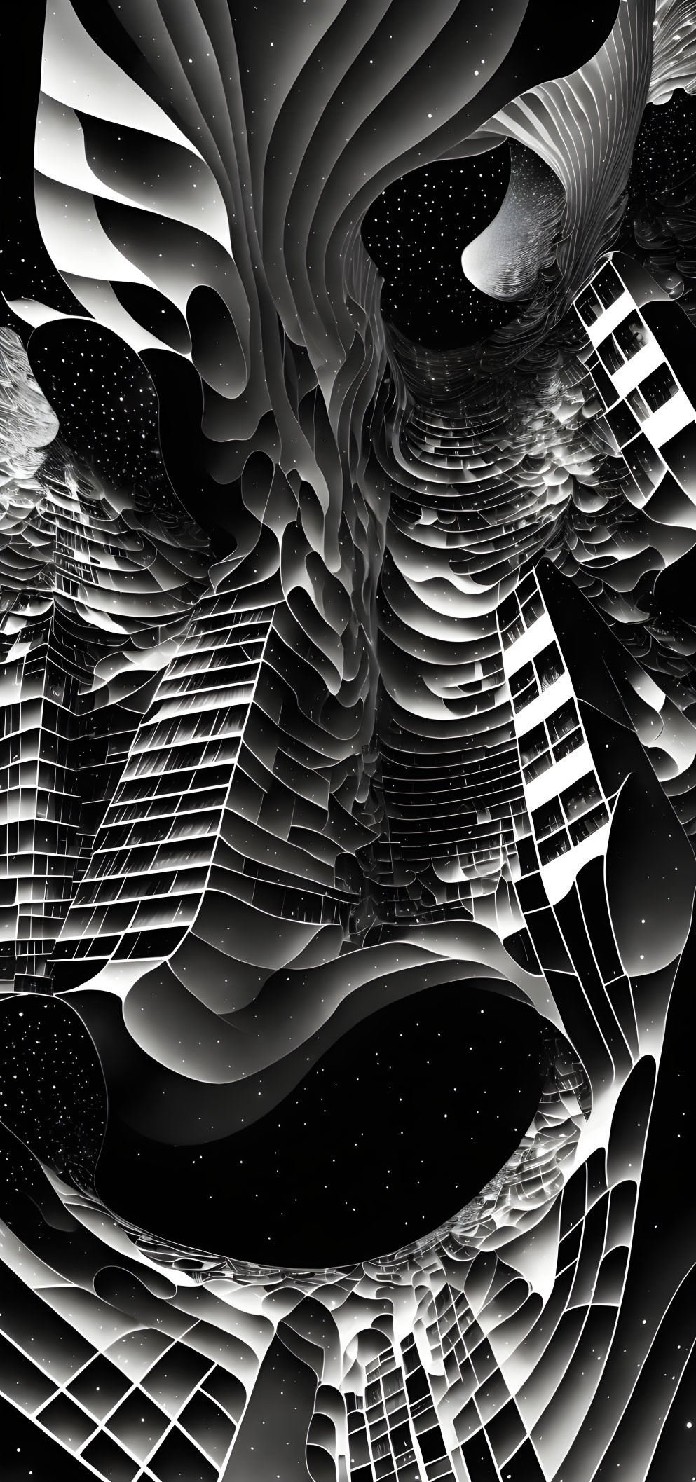 Abstract Black and White Design with Fluid Shapes