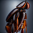 Digital artwork of stylized mechanical insect with black and purple carapace, blue wings, and orange