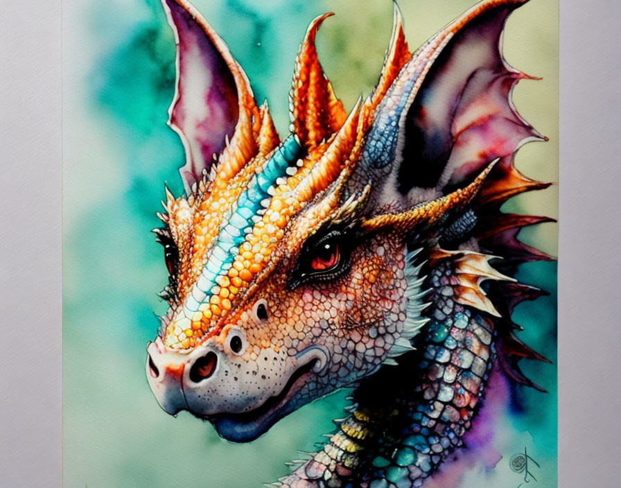 Colorful Dragon Head Painting on Abstract Background