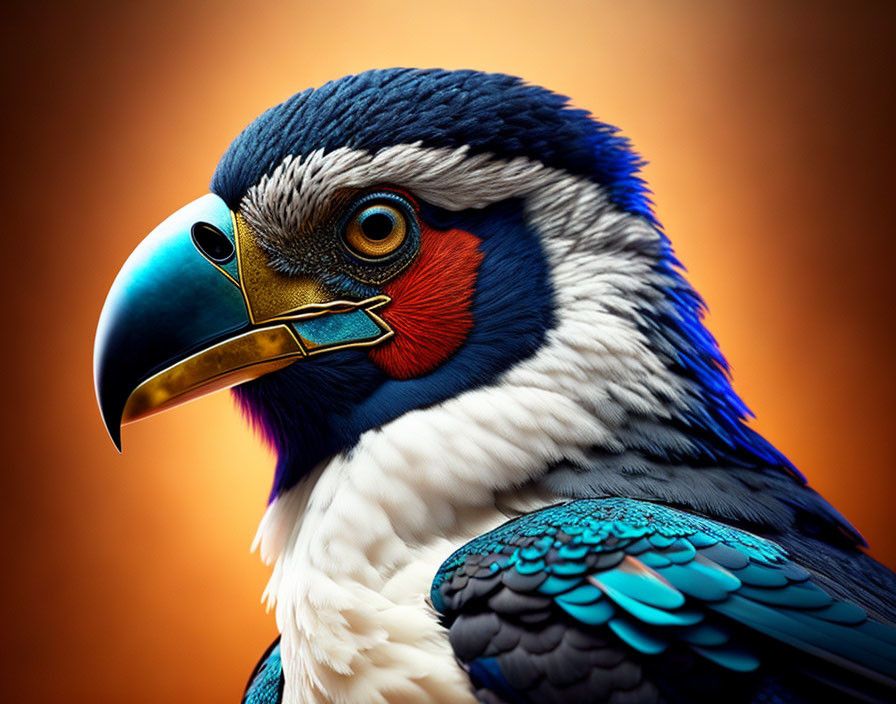 Colorful Bird with Blue, White, and Orange Plumage Close-Up