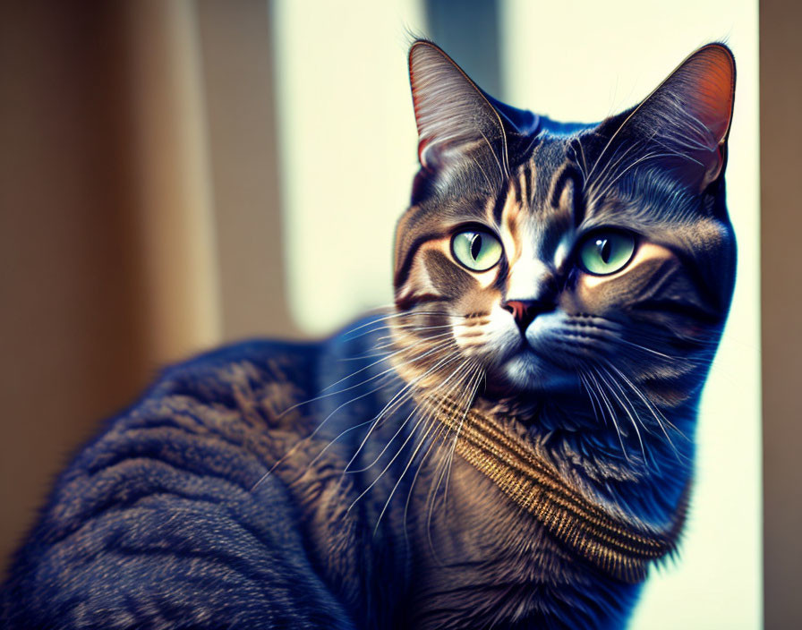 Tabby Cat with Green Eyes in Close-Up Shot