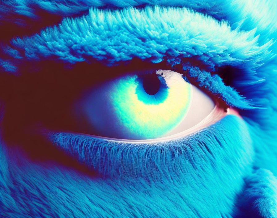 Vivid Blue Furry Creature with Large Green-Yellow Eye