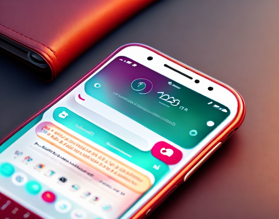 Smartphone with notifications and app icons next to red wallet