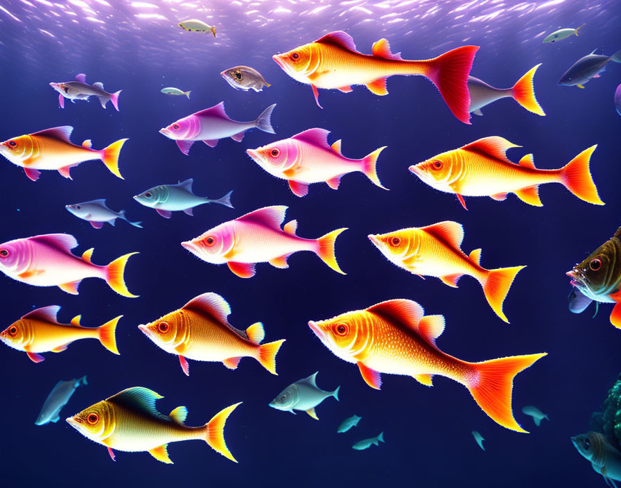 Colorful School of Fish in Vibrant Underwater Scene