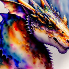 Vibrant Watercolor Painting of Dragon Head with Colorful Scales