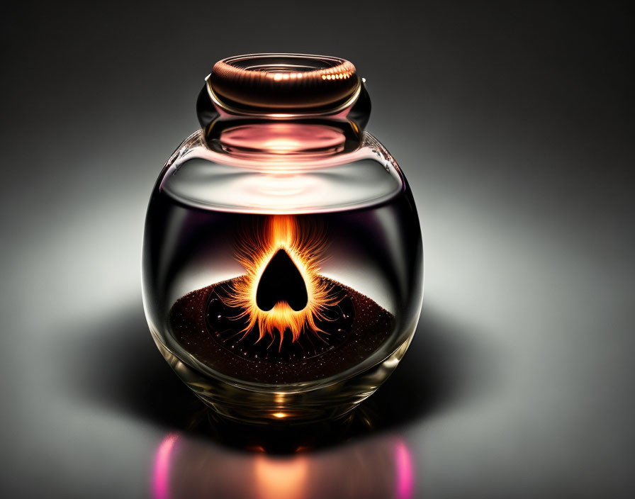 Digital Artwork: Glass Jar with Flaming Heart Surreal Scene