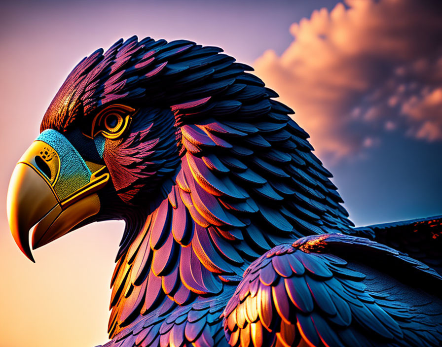 Colorful Eagle Illustration Against Pink-Orange Sky